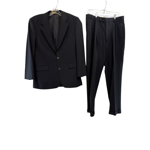 Brooks Brothers Mens Navy Blue Pinstripe Wool 2 Piece Suit Pleated Cuffed Israel
